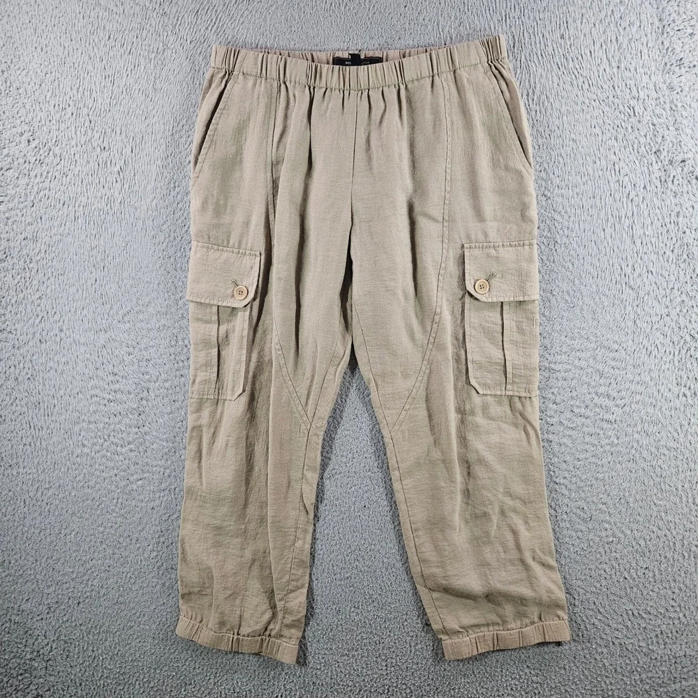 BCBGMAXAZRIA Womens Khaki Tan Cargo Pants Elastic Waist Ankle Zip Cropped XS - Picture 1 of 9